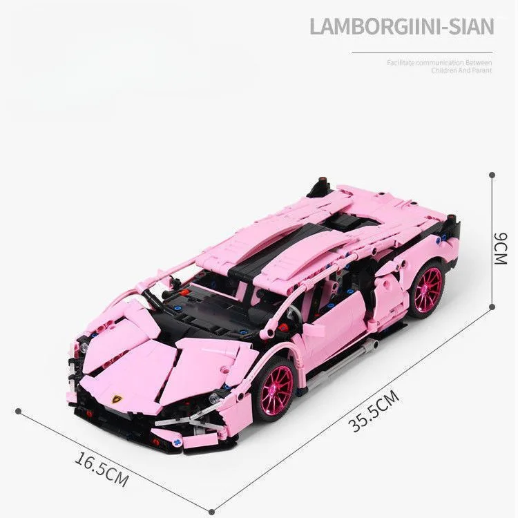 1280PCS Technical 1:14 Pink Lambo Super Sports Car Building Blocks MOC City Speed Vehicle Assemble Bricks Toys For Kids Boys images - 6