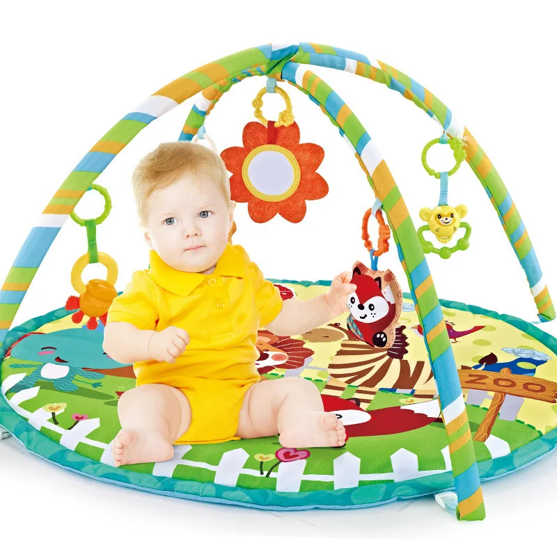 Baby Gym Play Mat Round Activity Center with Toys Washable Cognitive Early Development Playmat for Infant Toddler Large Non Slip