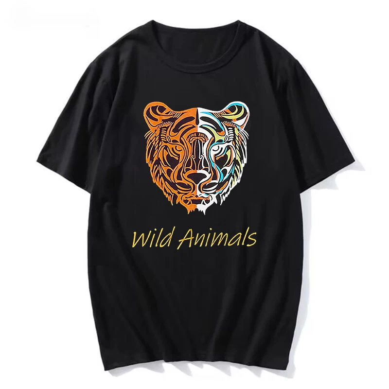 

Мужская хлопковая футболка с принтом головы тигра и собаки, черная Повседневная футболка с принтом в винтажном стиле, лето 2023
