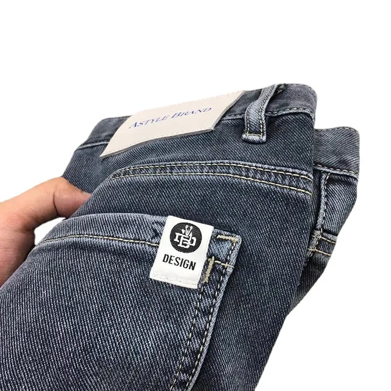 Синие джинсы высокого качества 2022 мужские дорогие вышитые корейские облегающие