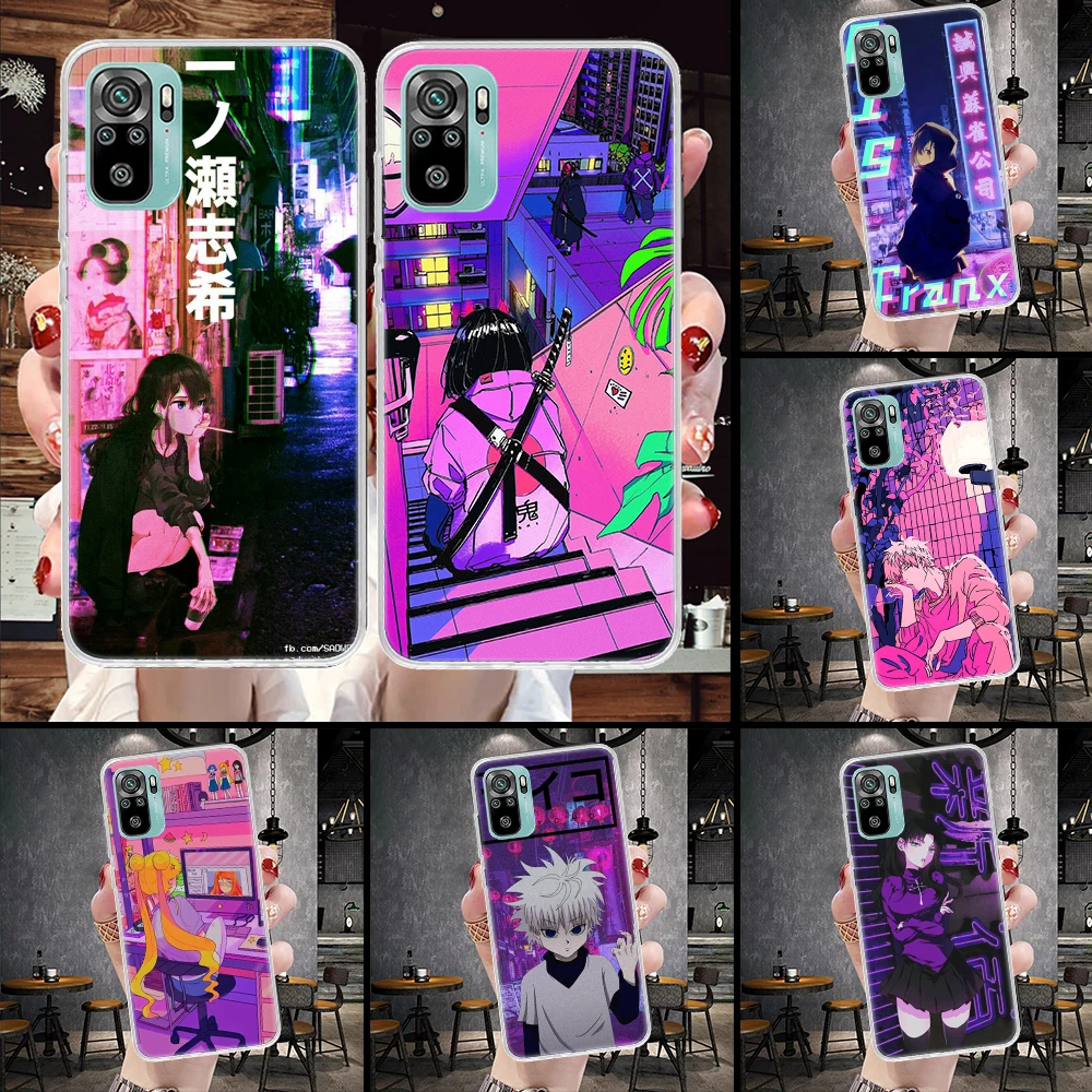 Мягкий чехол для телефона Anime Vaporwave Glitch Purple Xiaomi Redmi Note 14 13 12 12S 11 11S 11E Pro Plus 10 10S 11T 9S Note14