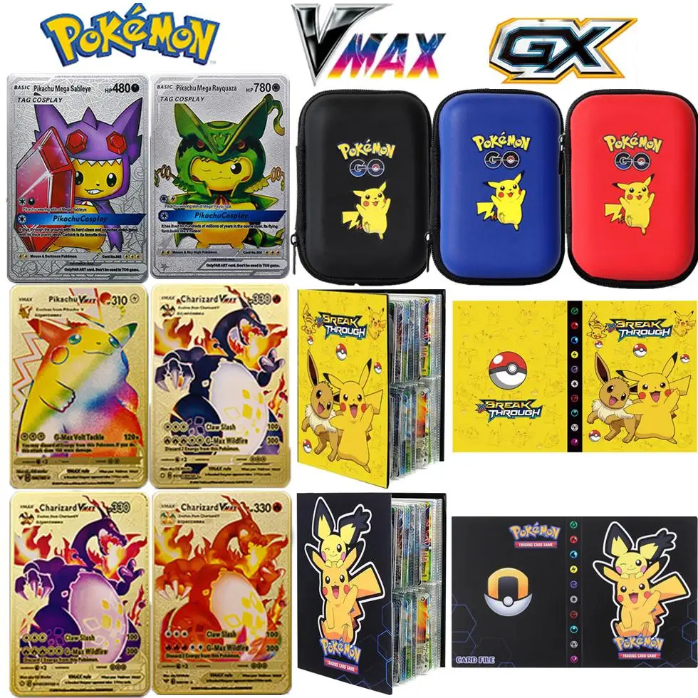 

Английские испанские карты Pokemon 27/54 шт., металлическая карта V Vmax, Покемон, Золотая детская игрушка, Детский Рождественский подарок