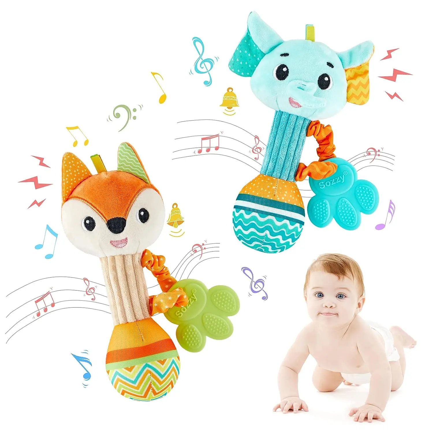 

Infant Rattles Cute Early Education Hand Bells Animals Teether Baby Rings Toys Toddler Bed Stroller Hanging Rattle Elephant Doll