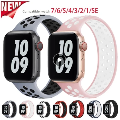 

Ремешок силиконовый Solo Loop для Apple Watch Band, Воздухопроницаемый браслет для iWatch Series 3 4 5 SE 6 7, 45 мм 41 мм 44 мм 40 мм 38 мм 42 мм
