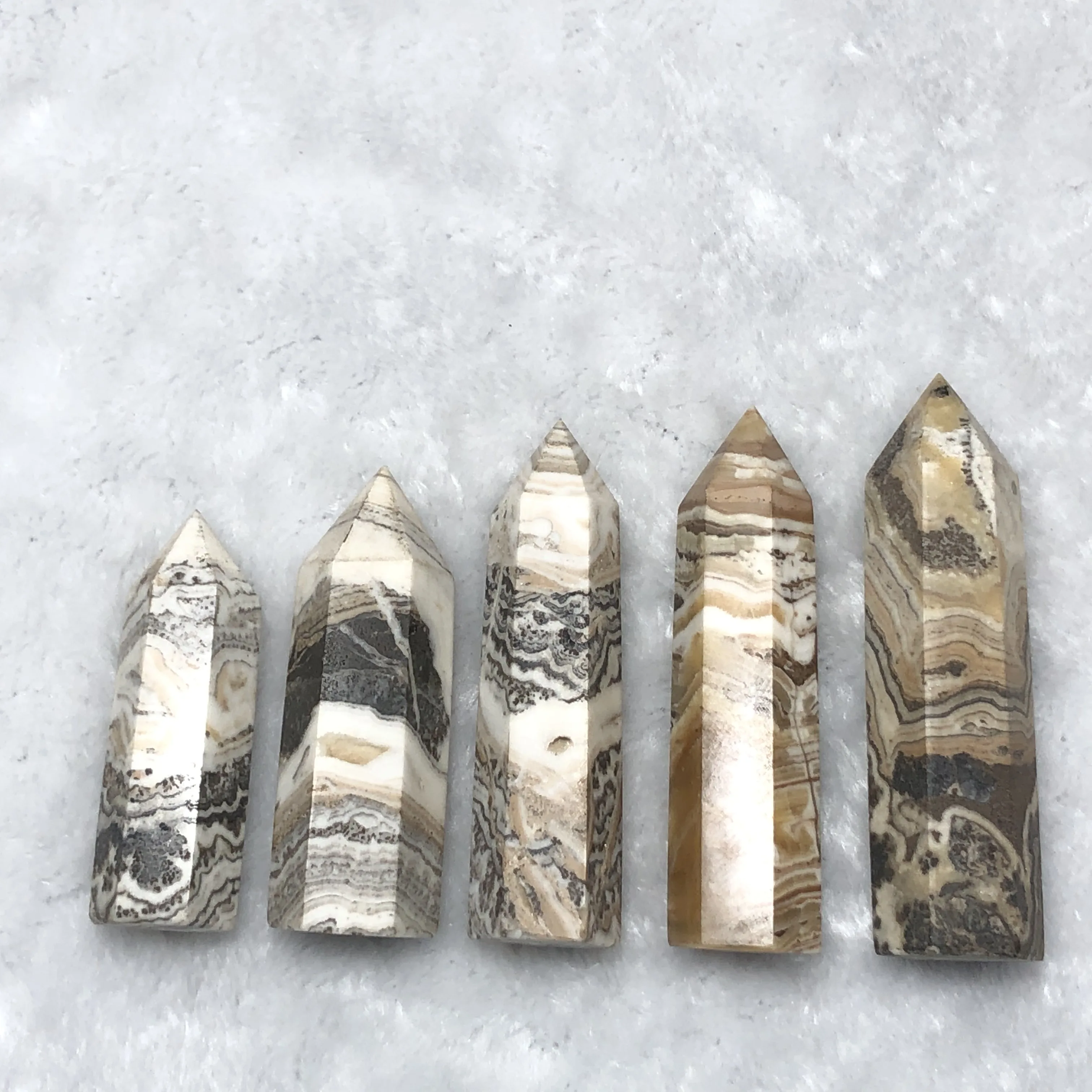 

70-110mm Natural Stripe Calcite Hand-Polished Point Feng Shui Healing Crystals Quartz Mineral Tower Home Decoration Stone Points