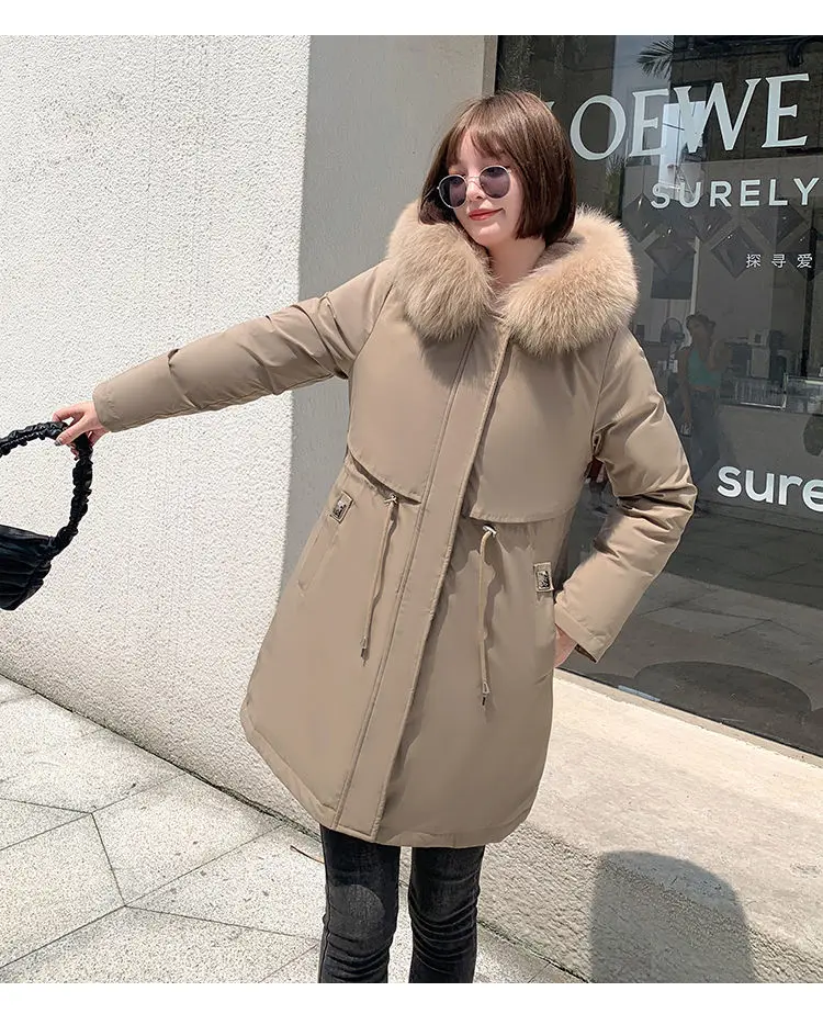 

Beardon Winter Women's Long Outerwear 2022 New Parkas Loose Plus Velvet Thickened Hooded Waist Casual Ladies Cotton Coat