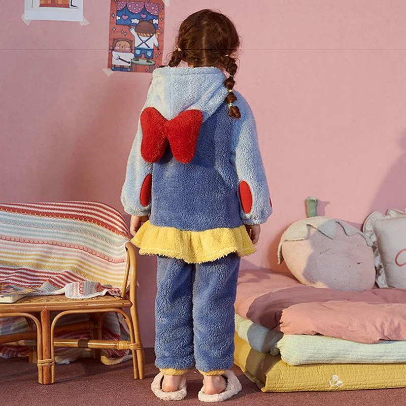 Child Winter Thin Nightgown Suit Length To Shank Polyester Warm Comfortable Cartoon Animal Leisure Wear With A Bowknot Headwear