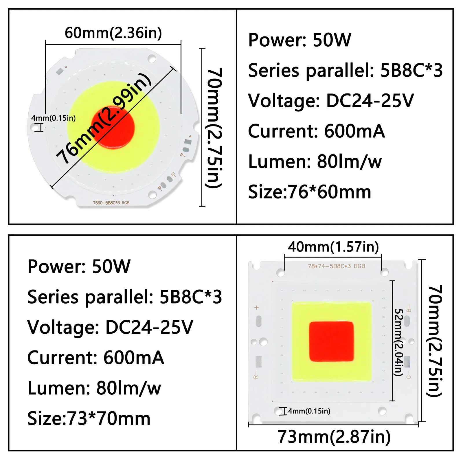 Фото Светодиодное сценическое освещение RGB 50 Вт DC24-25V Светодиодная вспышка COB 600 мА Четыре размера Красный Синий Зеленый Праздничный бар Наружное освещение Украшение №4