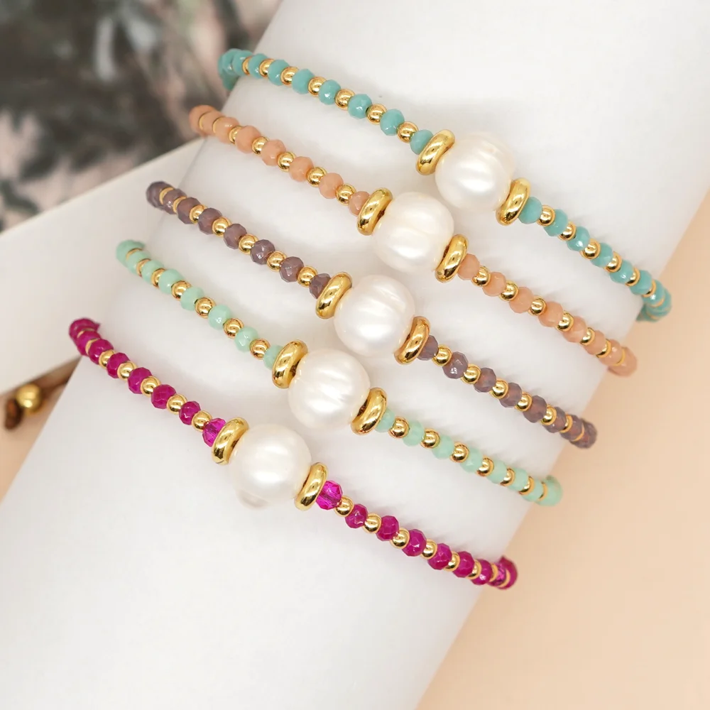 

Fashion Design Jewelry Irregular Crystal Gold Plated Beaded Bracelet for Women Teen Girl Summer Jewelry Pearl Handmade Bracelets
