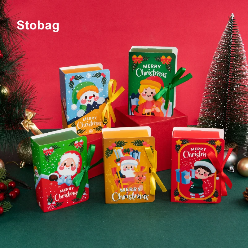 

StoBag 20pcs Marry Christmas Gift Box Kraft Paper Books Candy Packaging Santa Claus Kids Child Holiday Happy Year Party Favors