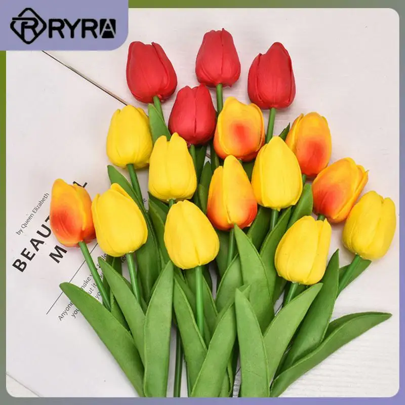 

2/4/5PCS 1 Branch Fake Flower Plant Easter Spring Spring Tulip Bouquet Decor Floral Arrangement Wedding Decoration