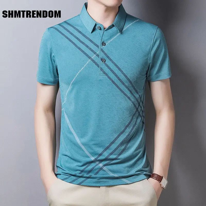 

Рубашка-поло SHMTRENDOM мужская с коротким рукавом, тонкая сорочка из чистого хлопка в полоску, Повседневная Уличная одежда, черный цвет, на лето