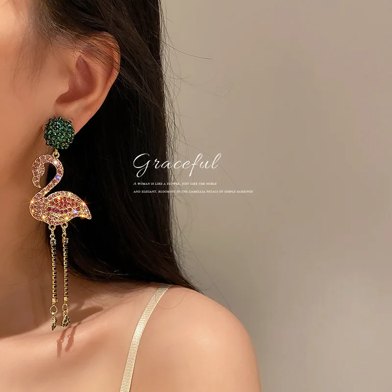 

New Arrive Statement Long Bird-Shaped Earring High-quality Colorful Crystals Drop Earrings Fashion Jewelry Accessories For Women