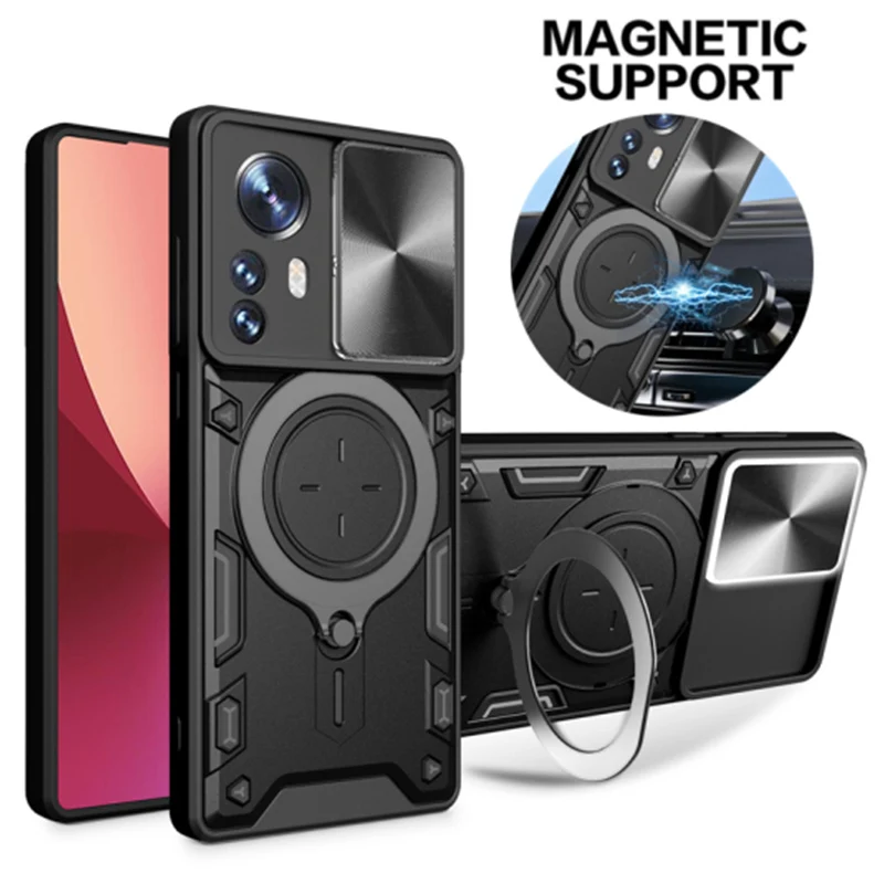 

For Xiaomi 12 Pro Case 6.73" Metal Ring Holder Slide Camera Lens Protect Cover For Xiomi Mi 12 Pro Mi12Pro 5G Shockproof Coque