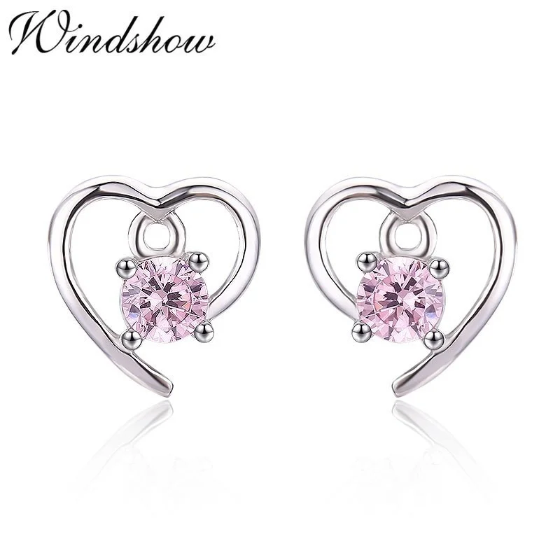 Cute Small 925 Sterling Silver Heart Set CZ Stud Earrings For Women Girls Children Kids Jewelry Orecchini Aros Aretes de mujer | Украшения