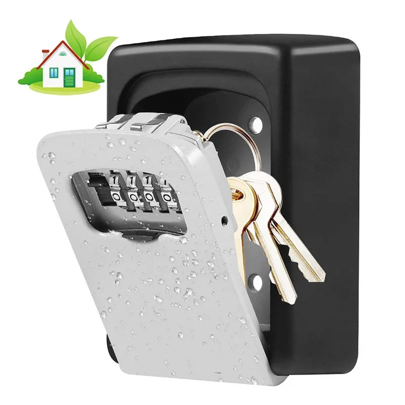 Key Lock Box Wall Mounted Aluminum Alloy Key Safe Box Weatherproof 4 Digit Combination Key Storage Lock Box Indoor Outdoor