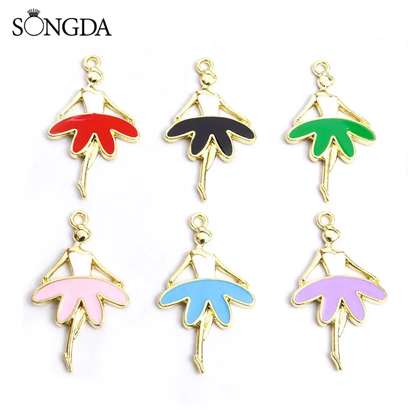 

10pcs/lot Enamel Oil Drop Ballet Dancer Girl Charms Elegant Fashion Metal Pendant DIY Making Necklace Earrings Keychian Jewelry