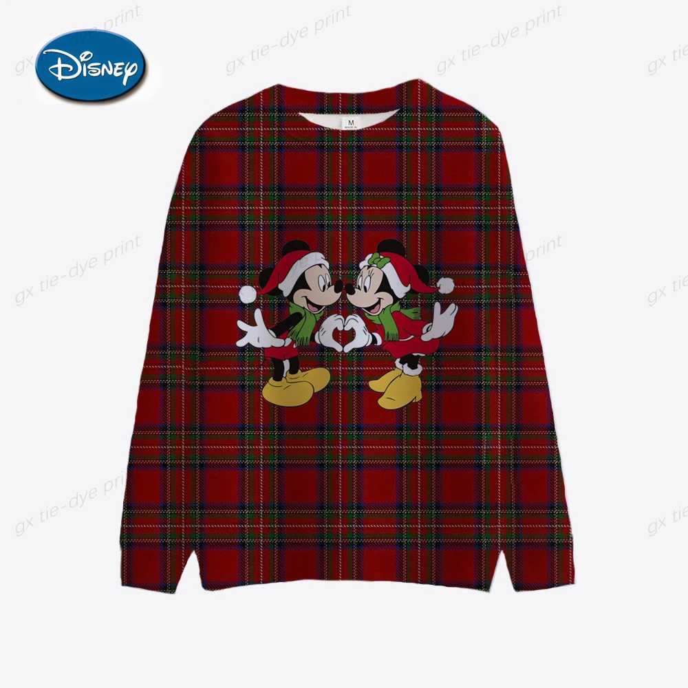 

New Year Christmas Print O Neck Sweatshirt Casual Loose Hoodie Harajuku Streetwear Disney Mickey Mouse Sweatshirt Korean Pop
