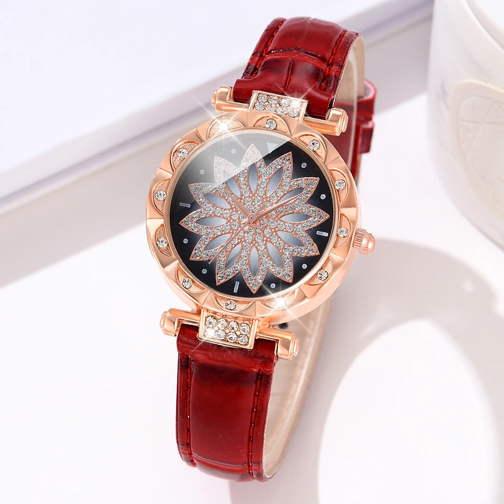 5 шт./комплект женские кварцевые часы с циферблатом из ПУ кожи