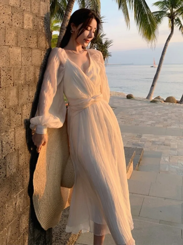 Женское плиссированное платье миди элегантное винтажное в Корейском стиле с