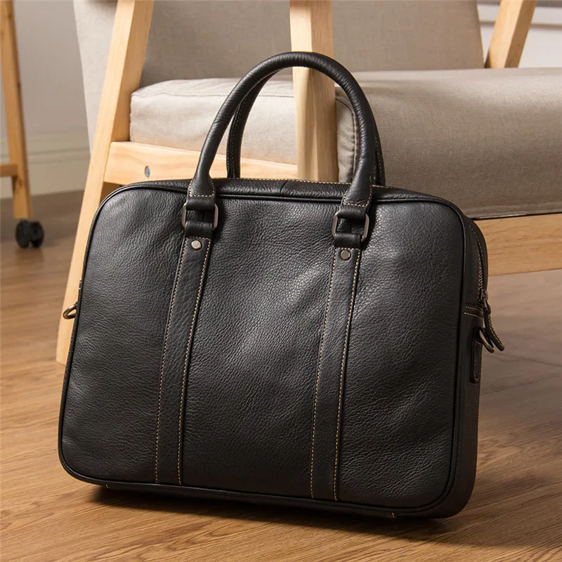 Fashion high quality natural genuine leather men's briefcase business laptop handbag casual simple luxury cowhide messenger bag