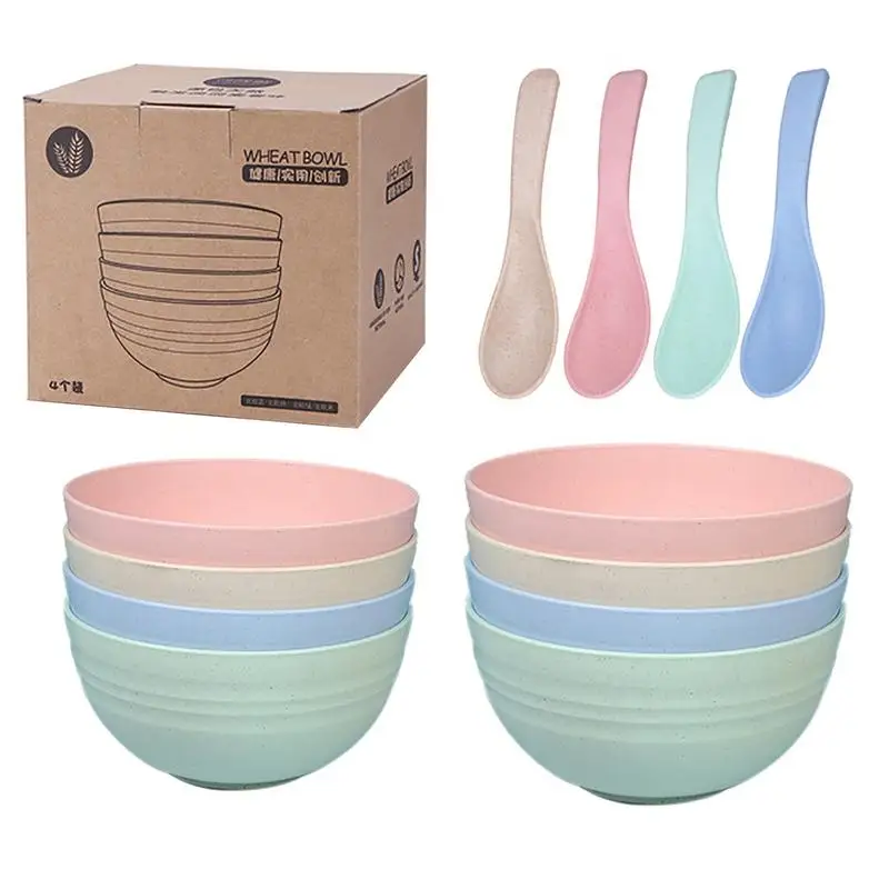 

Wheat Straw Fiber Bowls Unbreakable Large Cereal Bowls Spoons Degradable Kitchen Sets Eco-Friendly Salad Food Bowls Tableware