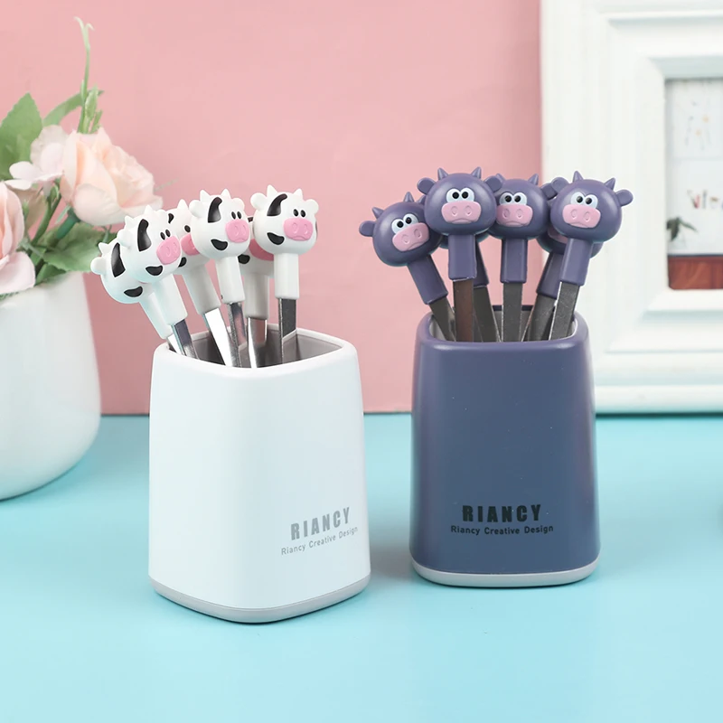 

6pcs Cows Fruit Fork with Holder Salad Vegetable Cocktail Bento Accessories