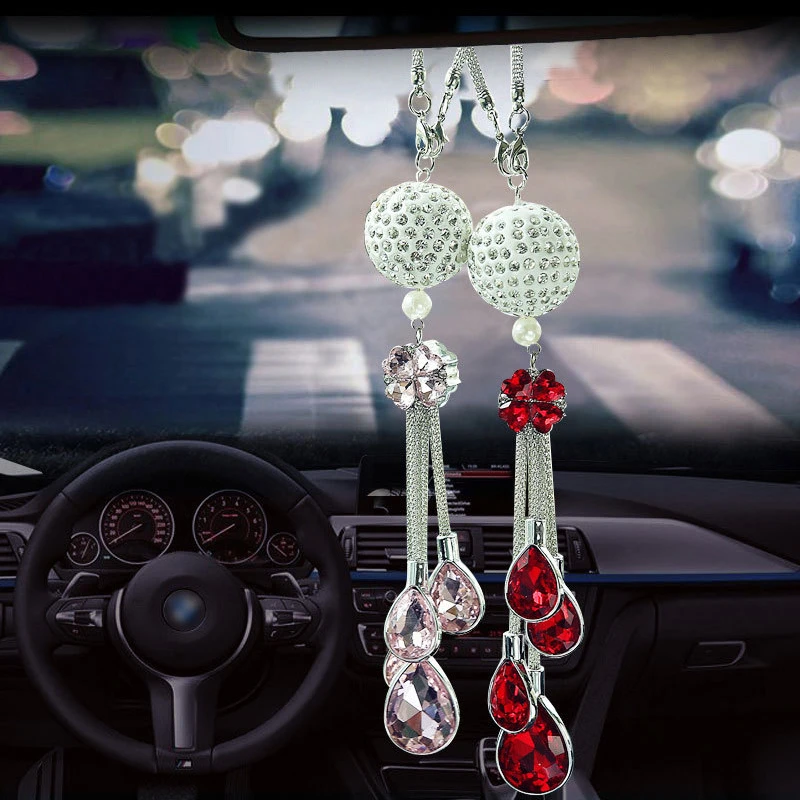 

Car Rear View Mirror Pendant Metal Crystal Ball Diamond Decorative Suspension Hanging Ornaments Car Rhinestone Interior Styling