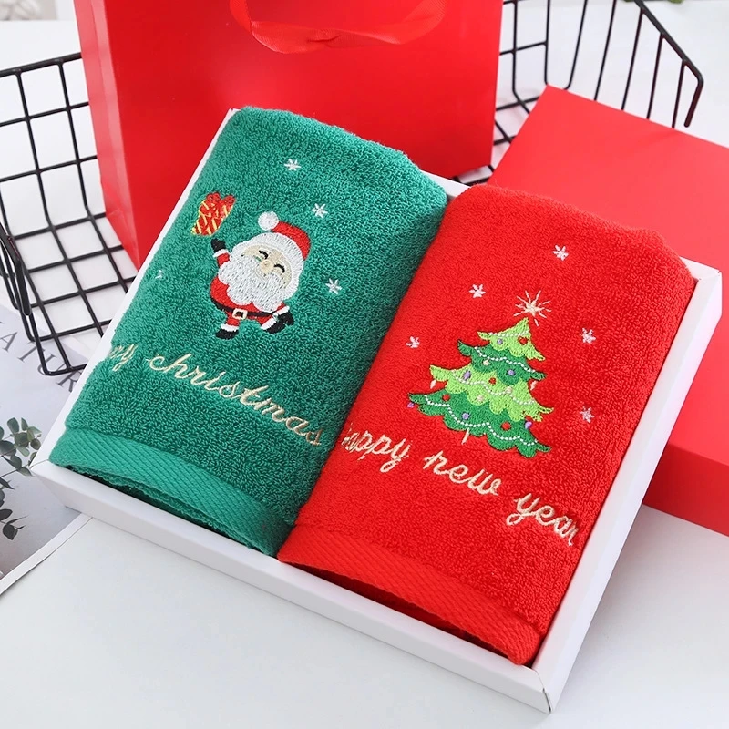 

2PCS New Year Xmas Face Towel Christmas Red Santa Claus Gift Home Bathroom Lovers Washing Hand Face Towel Cloth Man Woman Gym