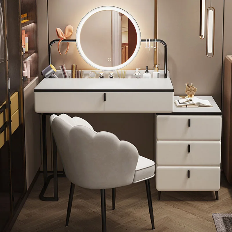 

Aesthetic White Dresser Drawers Modern Minimal Hotel Mirror Bedroom Makeup Table Women Luxury Mesa Maquillaje Furniture For Home