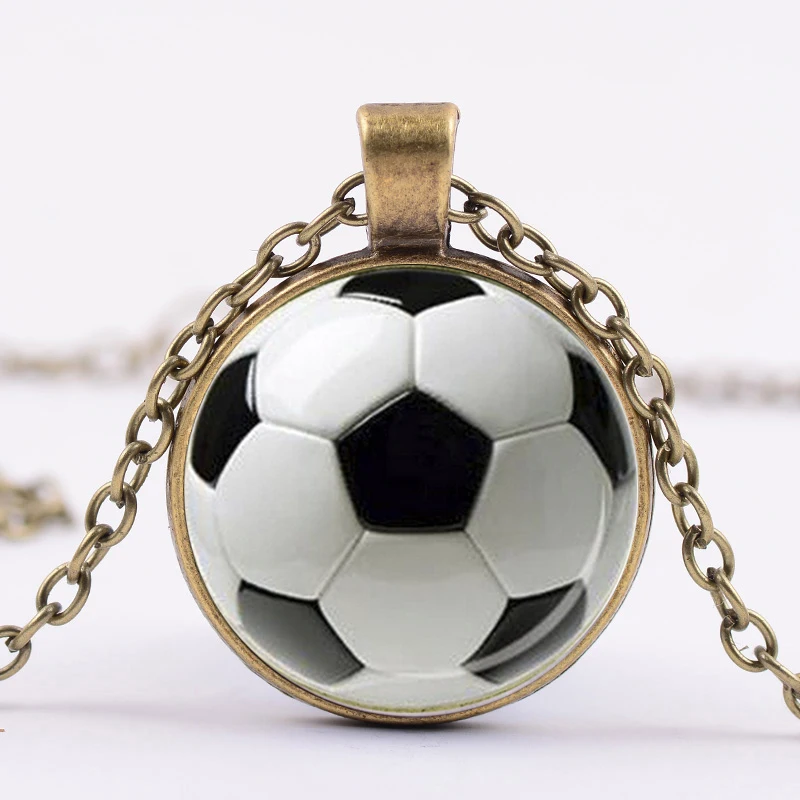 

Football Soccer Pendant Necklace Glass Cabochon Link Chain Long Necklace Men Boy Children Gifts Sport Ball Club Souvenir Jewelry