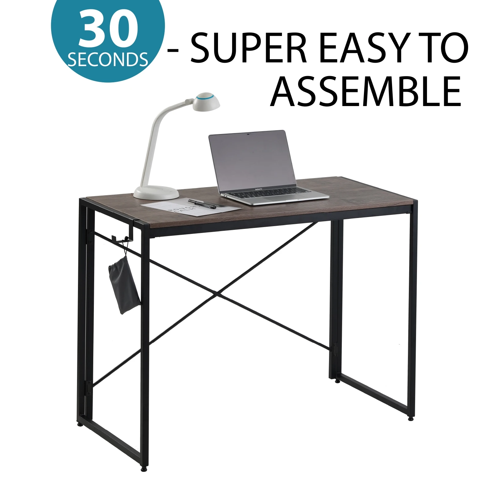 

Computer Desk 40" Wide Desktop Office Desk Detachable and foldable Modern Style Study Table Waterproof Steel Frame brown
