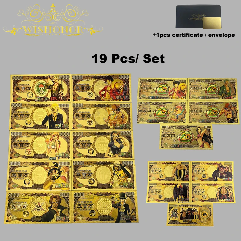 

Новинка 2023, Набор японских аниме банкнот, одна пластиковая аниме карта В позолоченном 24 карата для коллекции