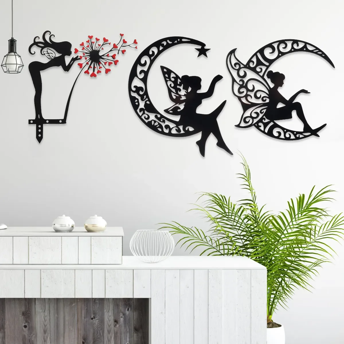 

Fairy Silhouette Wall Art Romantic Iron Plating Flower Fairy Wall Ornament Fairy Silhouette Hanging Branch Decor