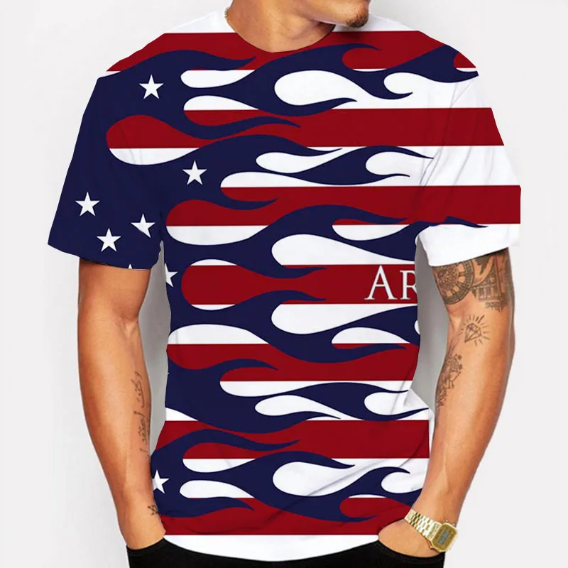 Летняя мужская одежда футболка с круглым вырезом 3D рисунок флага США модная
