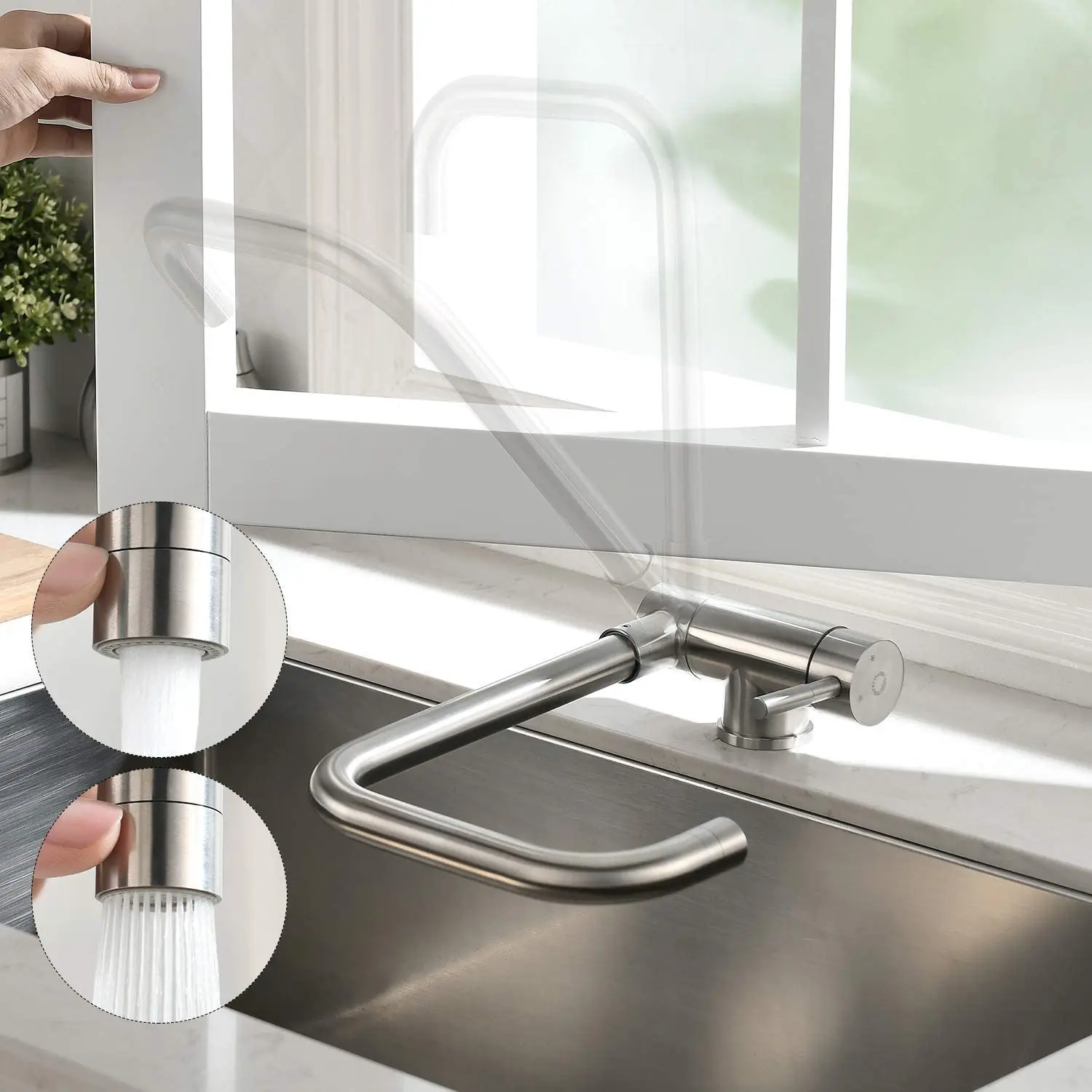 

Kitchen Faucet Front Window Foldable With 2 Jet Types, 360 ° Rotatable Lower Window Faucet Kitchen Sink Faucet Kitchen