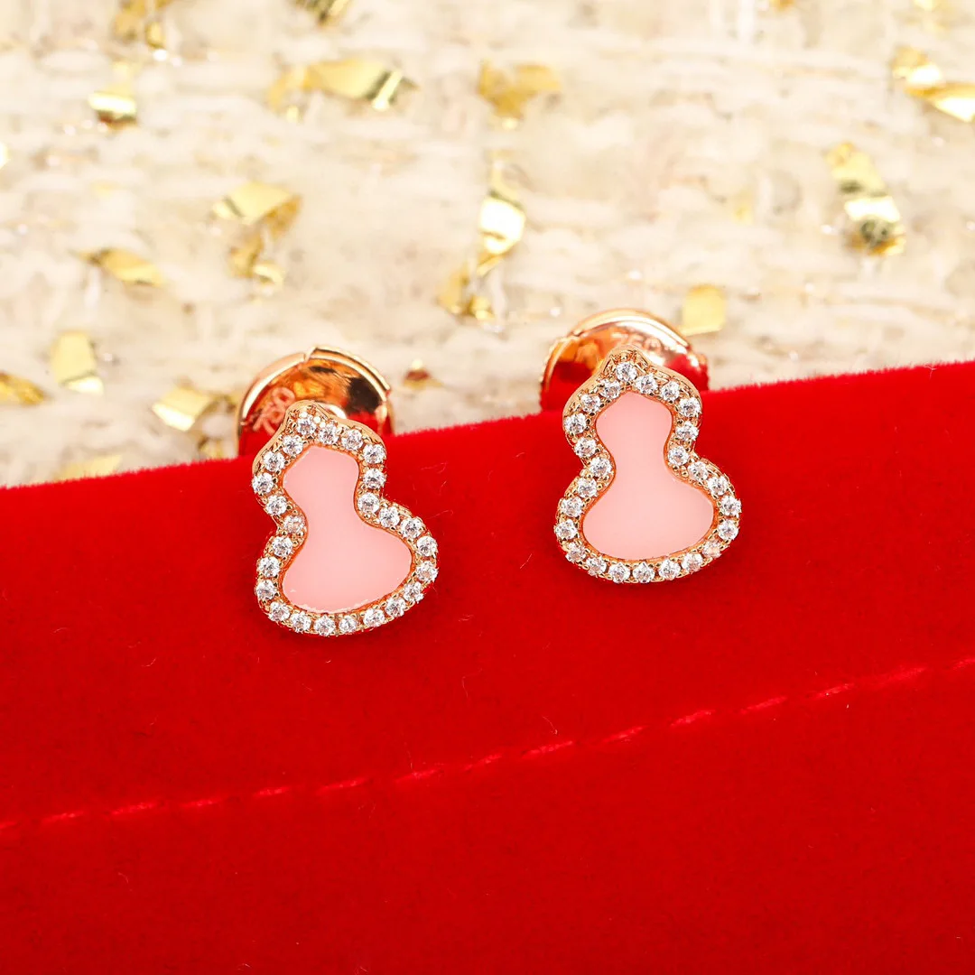 

2022 Pure 925 Sterling Silver Jewelry For Women Pink Opal Gourd Earrings Luck Design Wedding Party Mini Cute Size Friends Gifts
