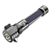 solar flashlight strong light rechargeable outdoor long range ultra bright multi functional household fire car emergency light