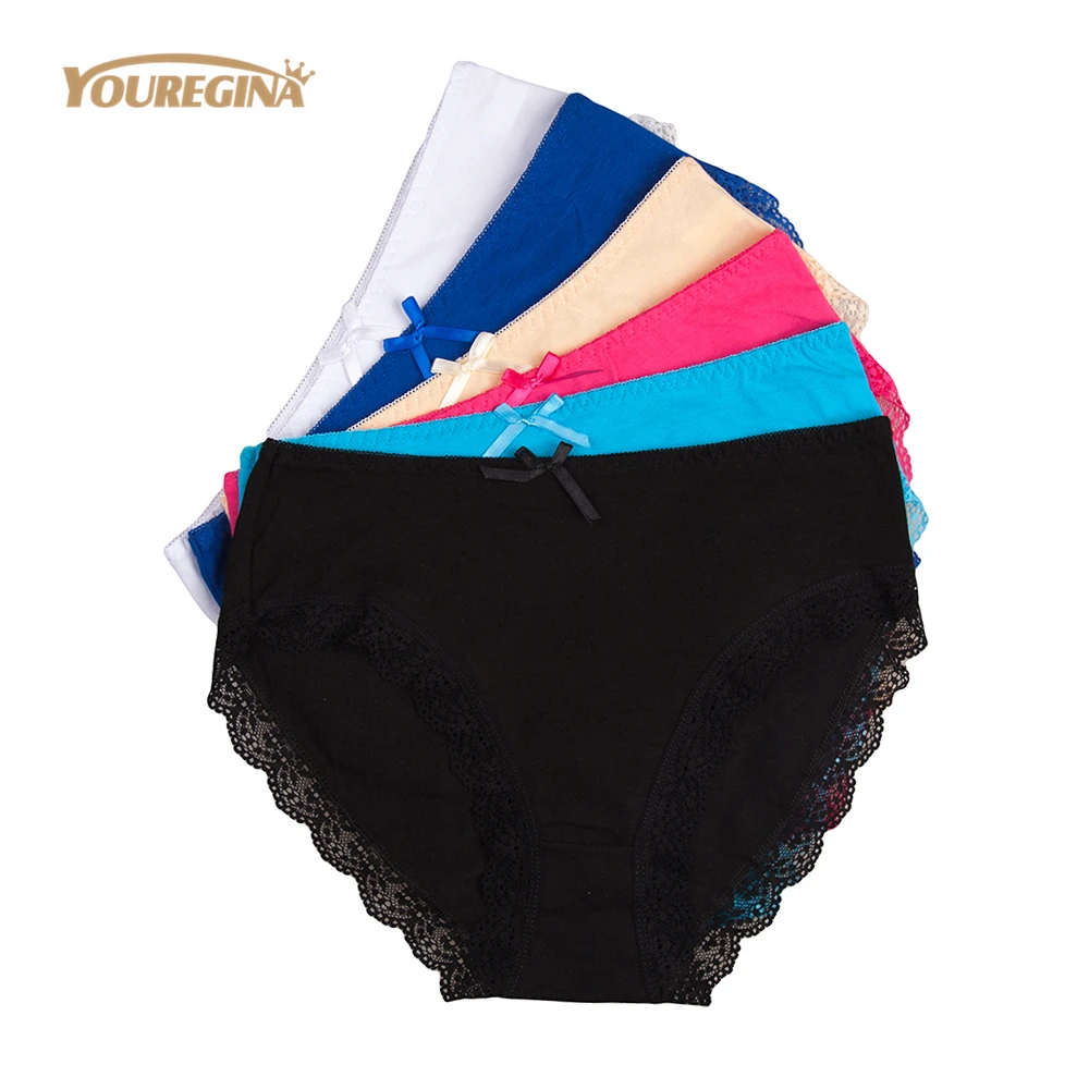 YOUREGINA Plus Size Underwear Women Sexy Solid Cotton Knickers Mid Waist Breathable Briefs Lingerie for Ladies 4XL 6 pcs/lot