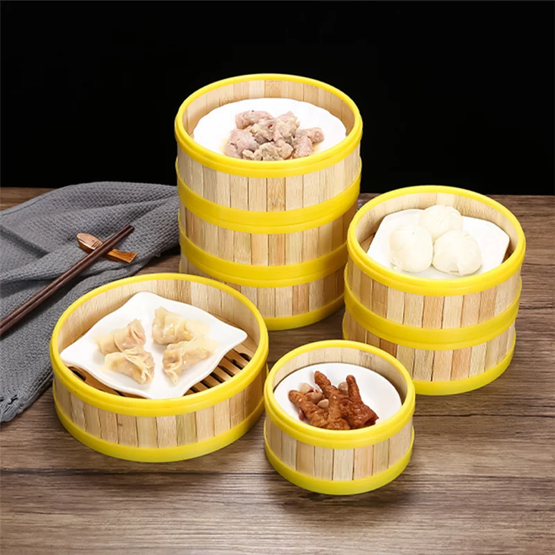 Multi-Size Natural Bamboo Steamer for Dumpling with Lid Home Steaming Grid Rice Dim Sum Basket Kitchen Cooking Accessories