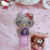 sanrio hellokitty kawaii cartoon flip diamond bow bracelet sanrio hello kitty clock girls quartz montre dial watch