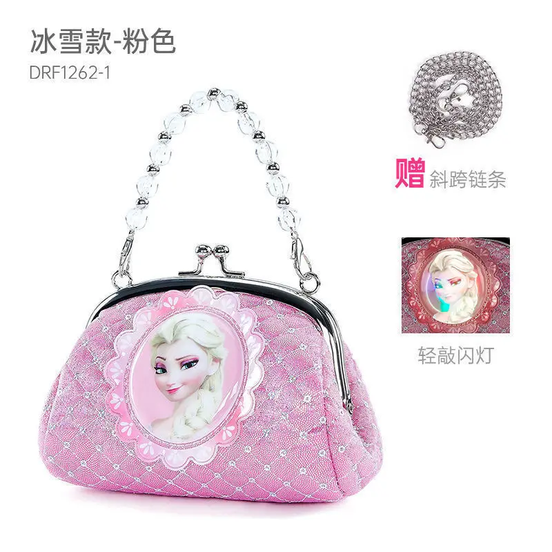 Disney Elsa Princess New Children's Cartoon Sweet Detachable Strap Elegant Handbag Portable Small Flashing Light Messenger Bag