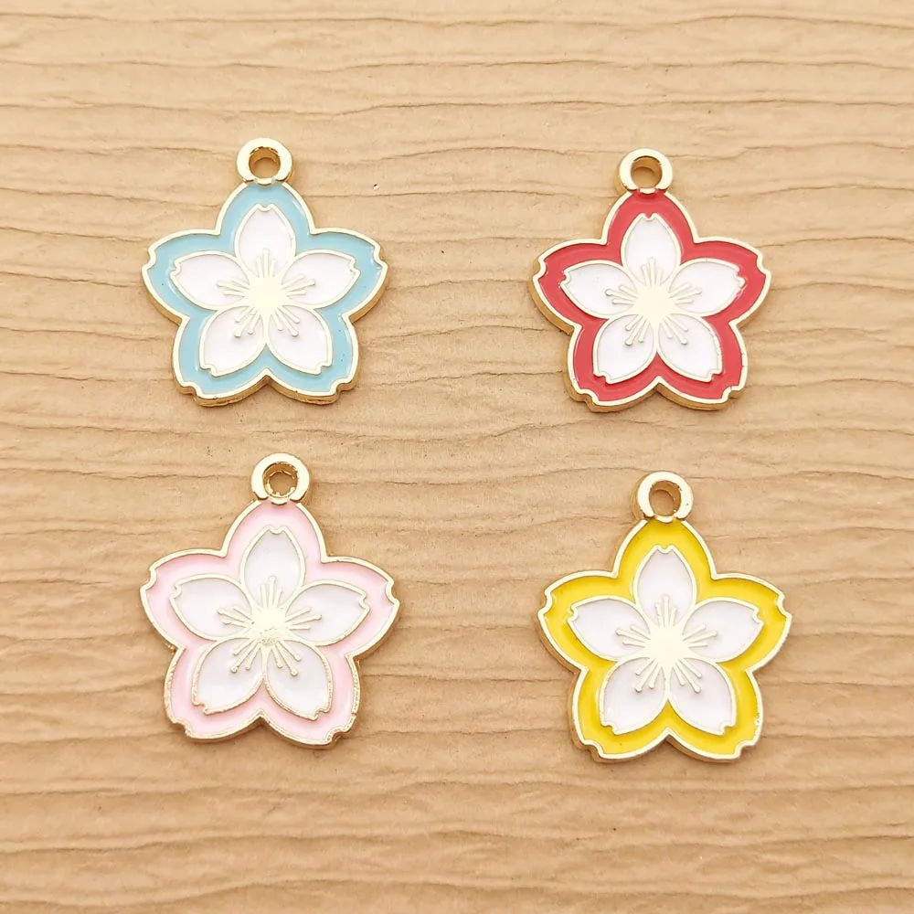 

10pcs Enamel Sakura Flower Charm for Jewelry Making Bulk Garden Necklace Pendant Earring Charms Diy Accessories Craft Supplies