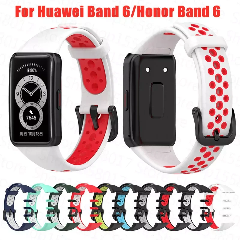 

Watch Band For Huawei Band 6 7 Breathable Two-Color Replacement Bracelet Wristband for Huwei Band 6 Watch Strap