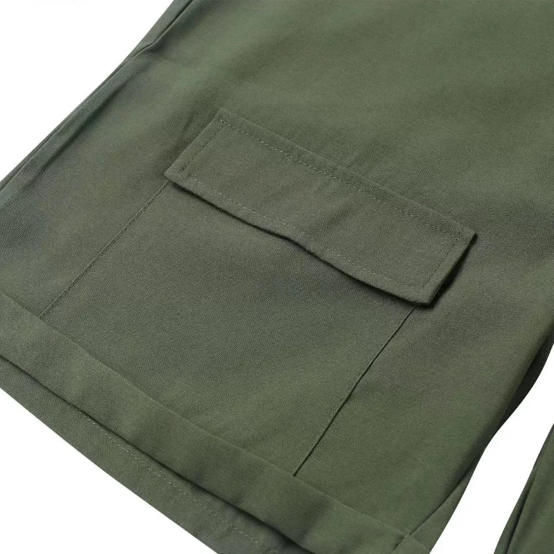 Breathable Summer And Autumn Men'S Jumpsuit Men'S Solid Color Lapel Short-Sleeved Overalls Shorts Casual Pocket Jumpsuit