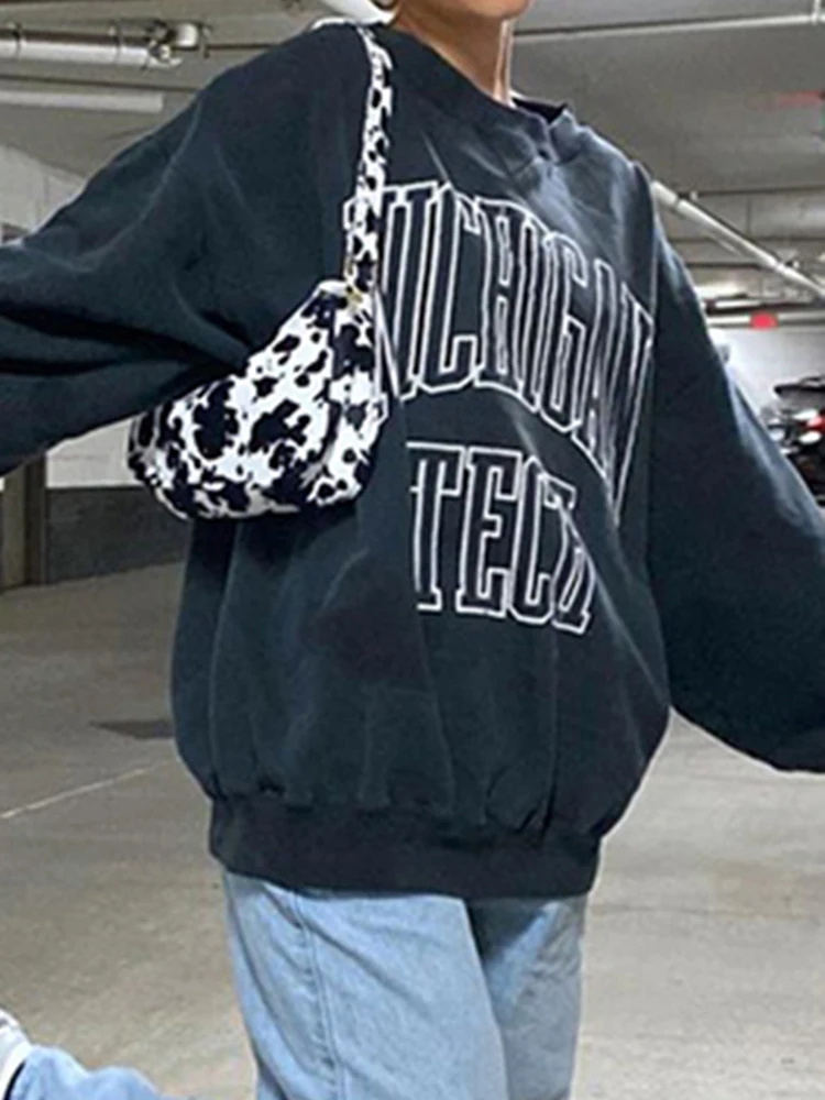 

Vintage Letter Print Graphic Sweatshirt Women Autumn Round Neck Fashion Streetwear Pullover Tops Lady Casual Sweatshirts 2022
