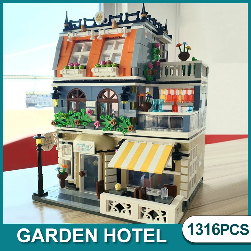 

Creative Garden Hotel Cafe Shop Restaurant Store Model City Street View Building Blocks For Girls Bricks Kids Birthday Toys Gift