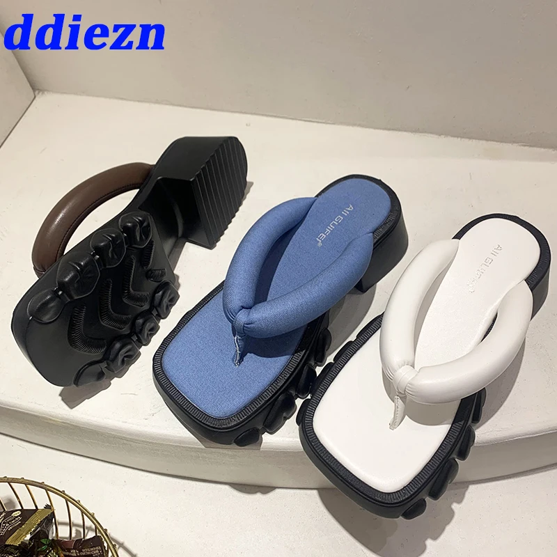 

Designer Slides Women Pumps Flip Flops Luxury Shoes Summer Outdoor Fashion Square Toe Female Heels Ladies Slippers Sandals