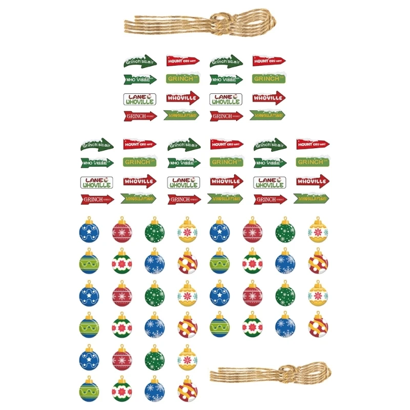 

40Pcs/set Christmas Tree Flat Balls Shaped Pendant Display Sign Ornament Party Decoration Supplies with Hanging Rope T5EF