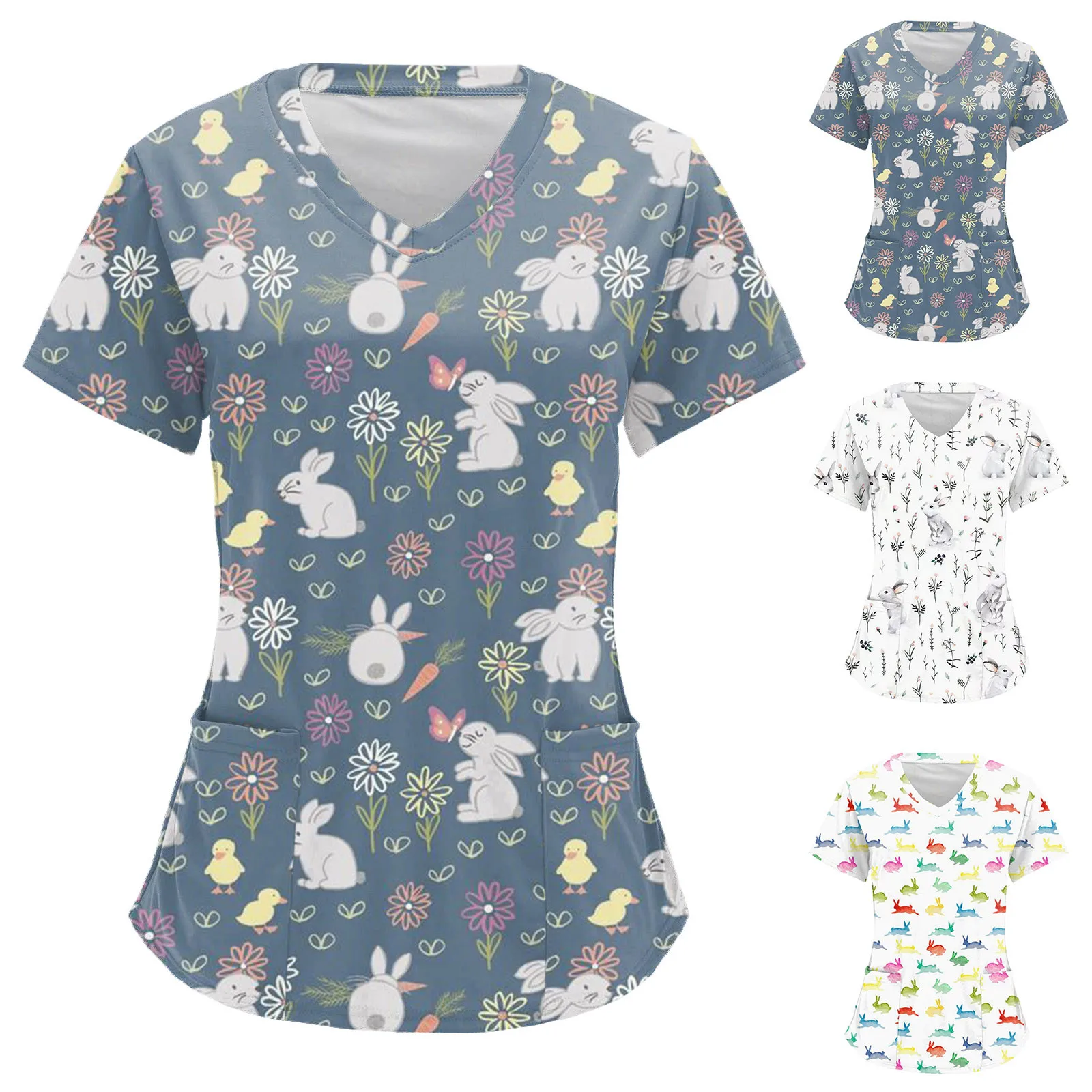 

Womens Easter Print Short Sleeve V Neck Workwear TShirt Top Womens Running Shirts Loose Fit Womens Short Sleeve Shirts Women Tee